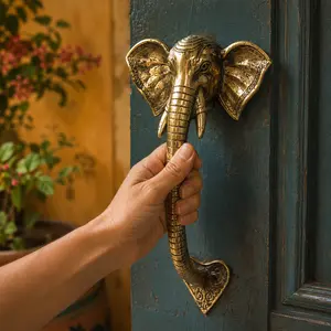 Brass Elephant Trunk Door Handle — Antique Entry Door Pull | Unique Boho Home Decor | Housewarming Gift | Handcrafted Bali