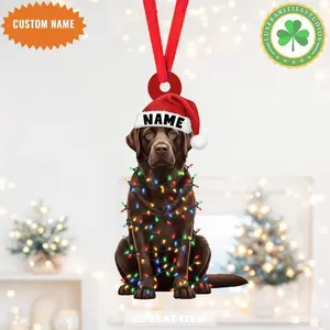 Custom Name Chocolate Labrador Dog Christmas Ornament, Flat 2D Ornament, Chocolate Labrador Dog Lover Gift, Holiday Pet Gift