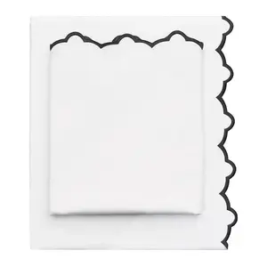 Black Scalloped Embroidered Sheet Set (Fitted, Flat, & Pillow Cases)