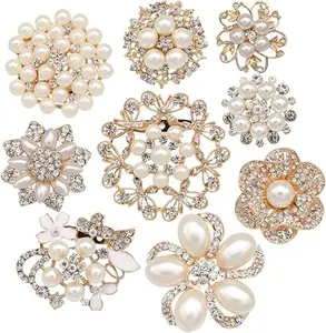 9Pcs Brooches and Pins for Women, Flower Brooch, Crystal Pearl Pins, Elegant Rhinestone Pins for Wedding - Home Improvement.