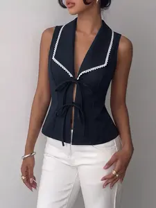 Lace Trim Tie-Front Vest