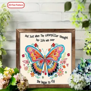 (2D Flat)  1PC 8 x 8 Inches Ramadan Wooden Sign, Colorful Floral And Just When The Caterpillar Thought She Began To Fly Butterfly , Wooden Frame Art ,  Islamic Eid Mubarak Decor Perfect Eid Gift for Coffee Bar & Window Sill Living Room & Prayer Room