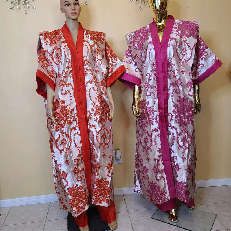 Brocade Damask Kimono Set - Women's Gowns with Red and Pink Patterns, Ideal for Casual Wear - Womenswear