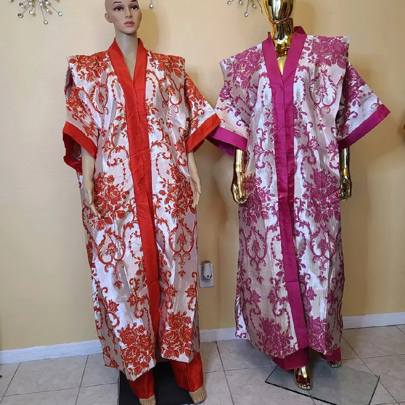 Brocade Damask Kimono Set - Women's Gowns with Red and Pink Patterns, Ideal for Casual Wear - Womenswear