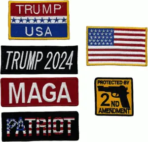 2024 Trump Patriotic Iron Sew On Patch Set Tactical Biker Leather Jacket Vest Patches, 6 Pieces with American Flag, Military, 2nd Amendment - Make America Great Again - MAGA Inspired Gear for Patriots