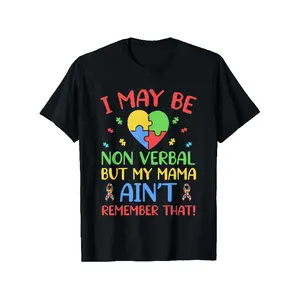 1pc Autism Awareness "I May Be NonVerbal But My Mama Ain't Remember That!" T-Shirt - 100% Soft Breathable Puzzle Piece & Rainbow Design, Unisex Adult Sizes S-XXXL, Lightweight Casual Wear for Men & Women,  Everyday, Streetwear Tshirt