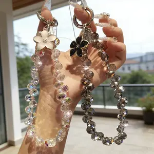 Crystal Flower Phone Chain, Luxurious Faceted Style, Cherry Blossom Crystal Bead Lanyard, Girl Heart Ccd Camera Bag Charm, Phone Accessory