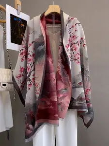 Women's New Arrival Autumn Imitation Cashmere Scarf, Versatile Single-Sided Jacquard Design, Warm Knitted Shawl for Fall Fashion, Floral Print Scarf