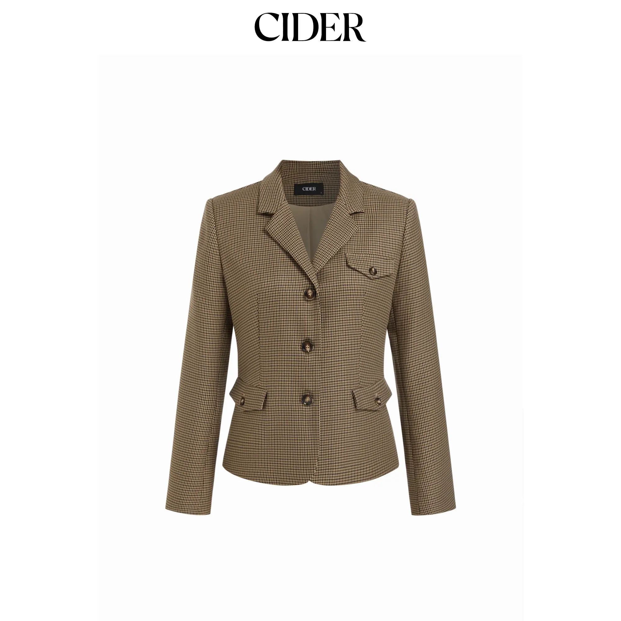 Cider Women's Plaid Houndstooth Notched Collared Longline Blazer, Women's Clothes