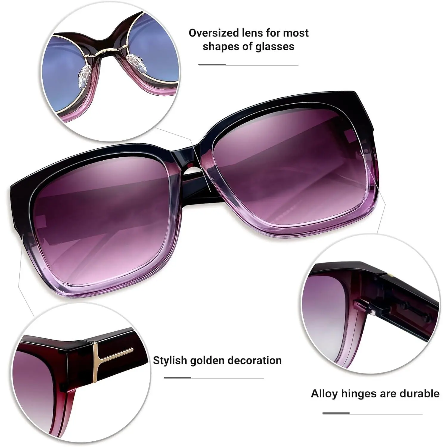 Women\'s Sunglasses NEW Square Shaped 
Purple Oversized with UV Protection Women-Large-Oversized-Square-  main image 3