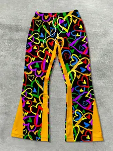 Men's Spring Fall New Dopamine Rainbow Heart Wide Leg Bell Bottoms, American High Street Style Casual Pants, Valentine's Day Gift Choice