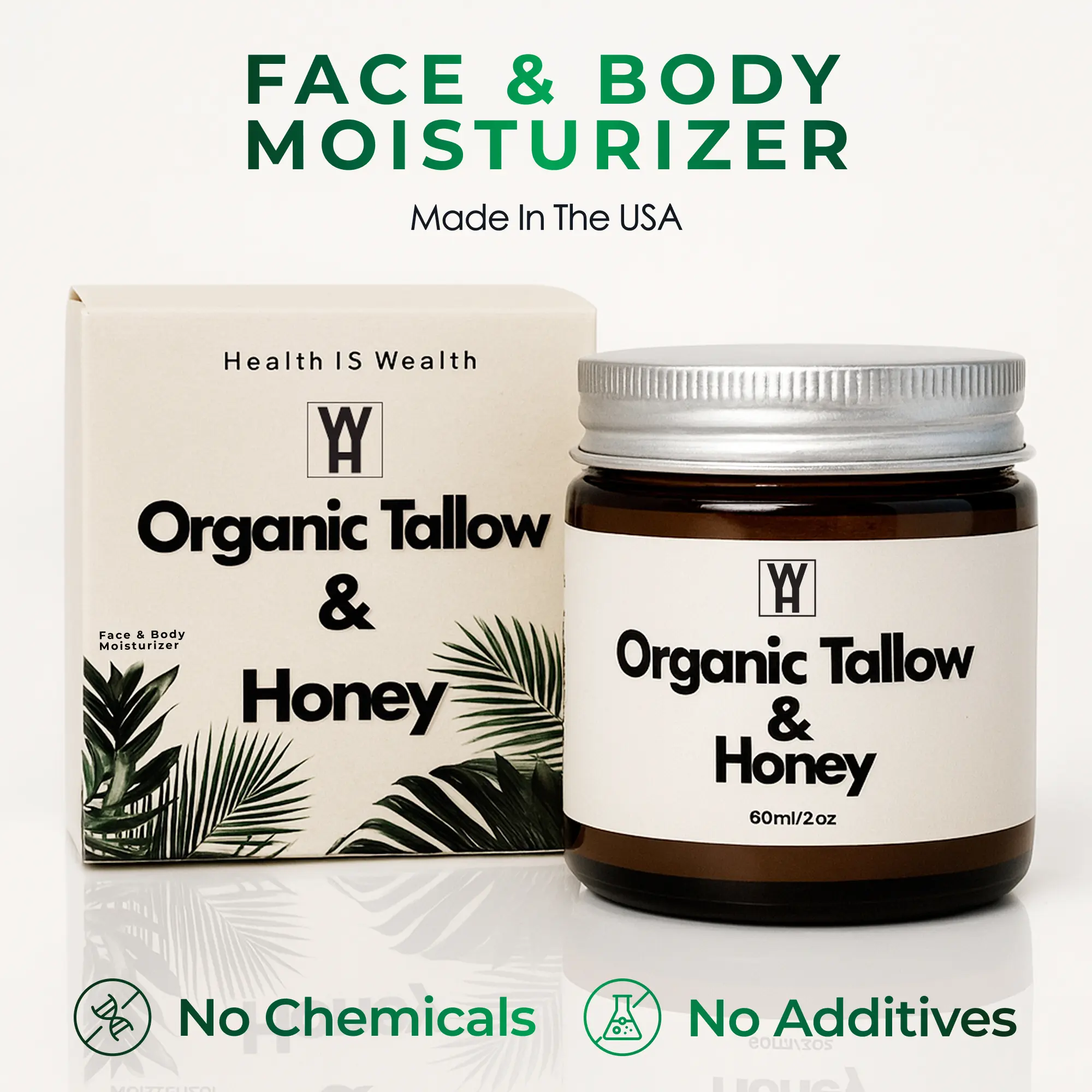Health is Wealth Organic Grass-Fed Beef Tallow Balm with Honey & Beeswax – All-Natural Cleansing Hydrating Moisturizer for Soft, Radiant Skin