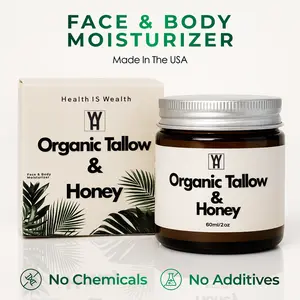 Health is Wealth Organic Grass-Fed Beef Tallow Balm with Honey & Beeswax – All-Natural Cleansing Hydrating Moisturizer for Soft, Radiant Skin