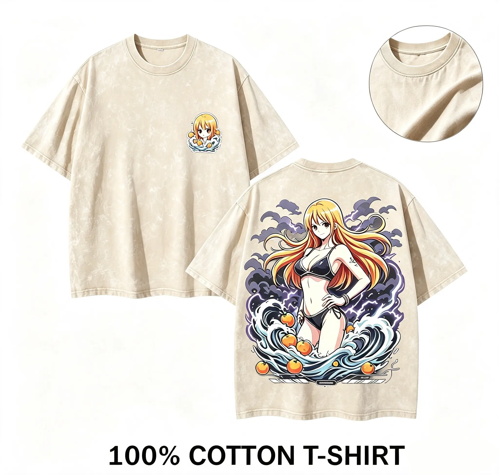 Men's & Women's 100% Cotton Oversized 1 Piece Nami Printed T-Shirt - Front & Back Graphic, Loose Hip Hop Street Style, Casual Outfit for Anime Lovers,  vintage shirts,trendy t-shirt,  everyday tshirt