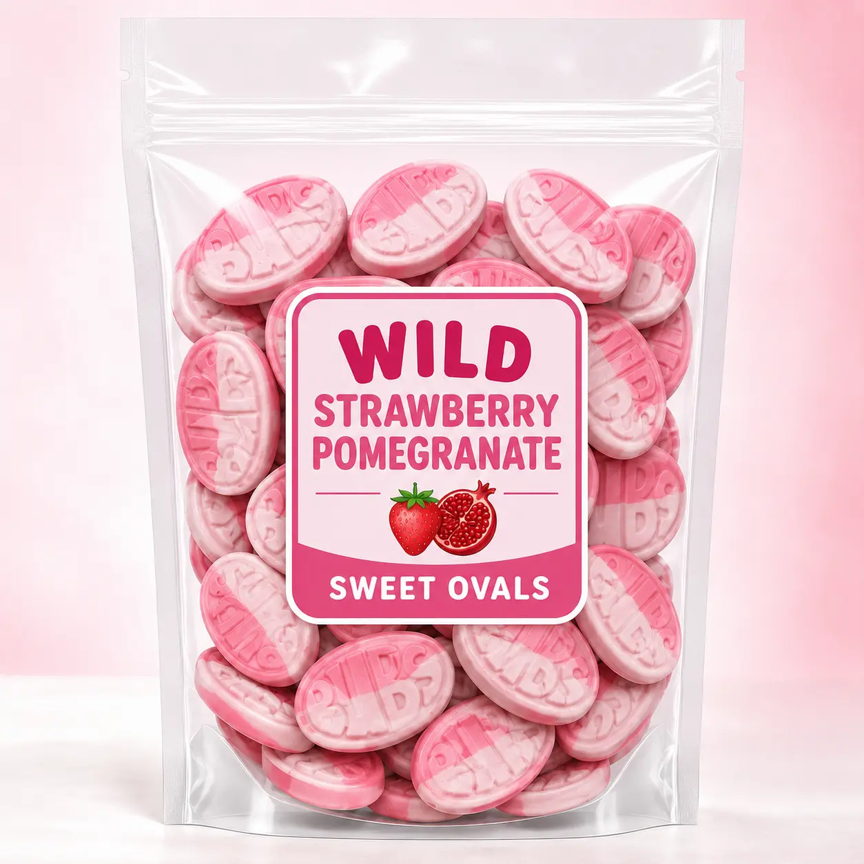 Bubs Swedish Candy - Wild Strawberry Pomegranate Sweet Ovals, Authentic Swedish Flavor in Every Bite, Perfect for Satisfying Your Sweet Tooth (1 LB)