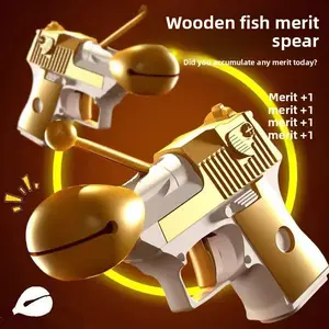 Mini wooden fish-shaped merit gun stress reliever, a stress-relieving pistol with a "merit +1" sound effect, a fun stress-relieving device suitable for children and adults.