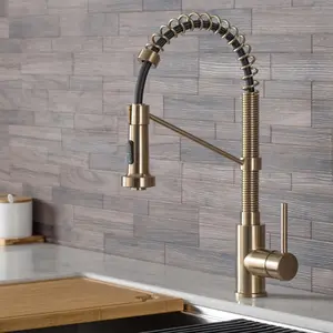 Kraus  18 in. Bolden Single Handle Commercial Kitchen Faucet with Soap Dispenser, Spot Free Antique Champagne Bronze Finish