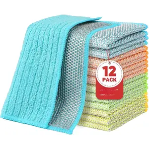 Multipurpose Wire Dishwashing Rag 12 count, Upgraded Double-Layer Non-Scratch Wire Dish Cleaning Cloths, Kitchen  Steel ,  Dishcloth Rag for Cookware, Multicolor, 7"x8"
