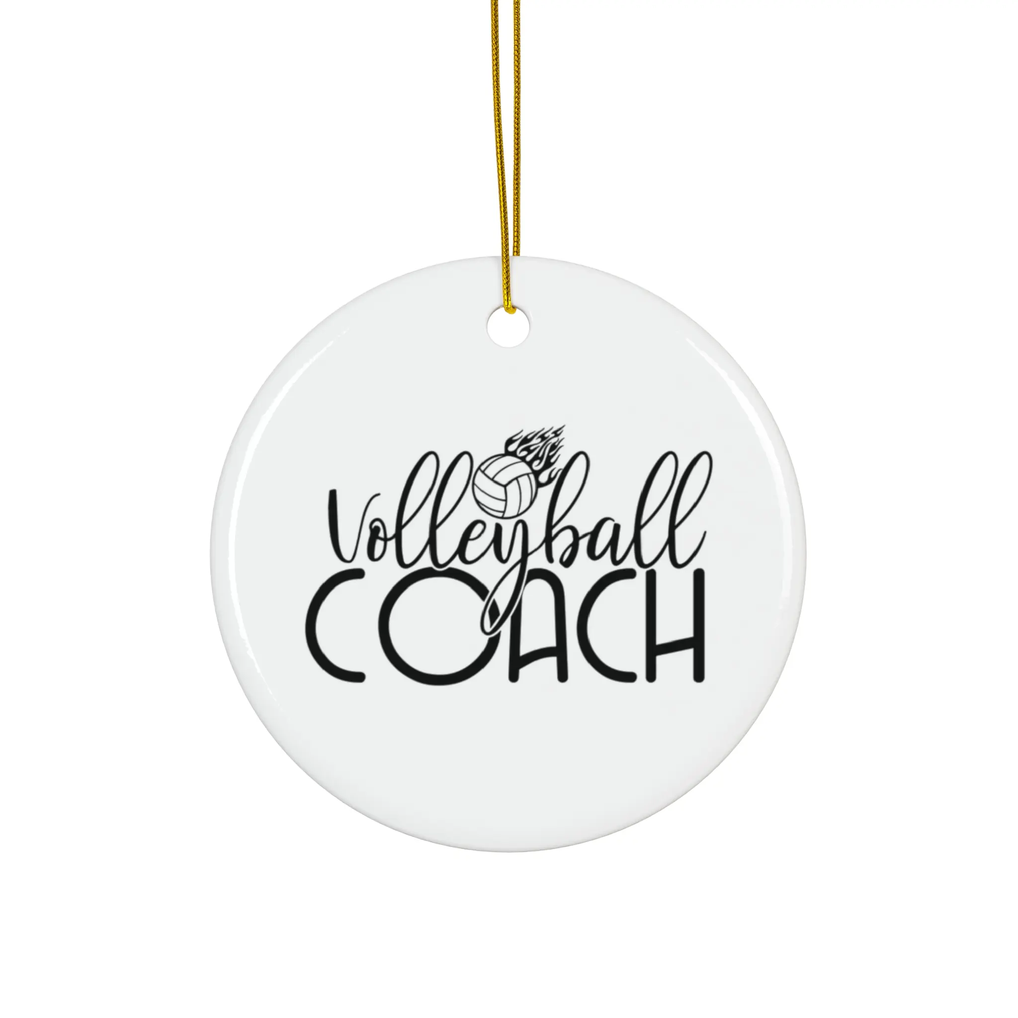 VOLLEYBALL COACH ORNAMENT, CHRISTMAS DECORATIONS, 3 INCHES CIRCLE ORNAMENT, CERAMIC ORNAMENT