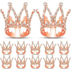 12 Pcs Crown Cake Topper Mini Baby Crown Tiny Queen Small Alloy Crystal Princess Headpiece Cake Decoration for Women Lady Girl Bridal Wedding Royal Themed Baby Shower Birthday Party(Rose Gold)