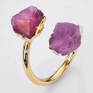 A Plated Natural Stone Adjustable Ring, Double-stone Amethyst Ring