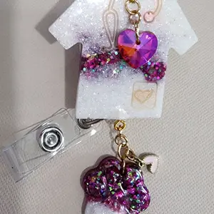 Retractable Badge Holder with Glitter Scrub, Cute Paw Charm & Pink Heart Charm - Adorable Design for Personal Use Personalized