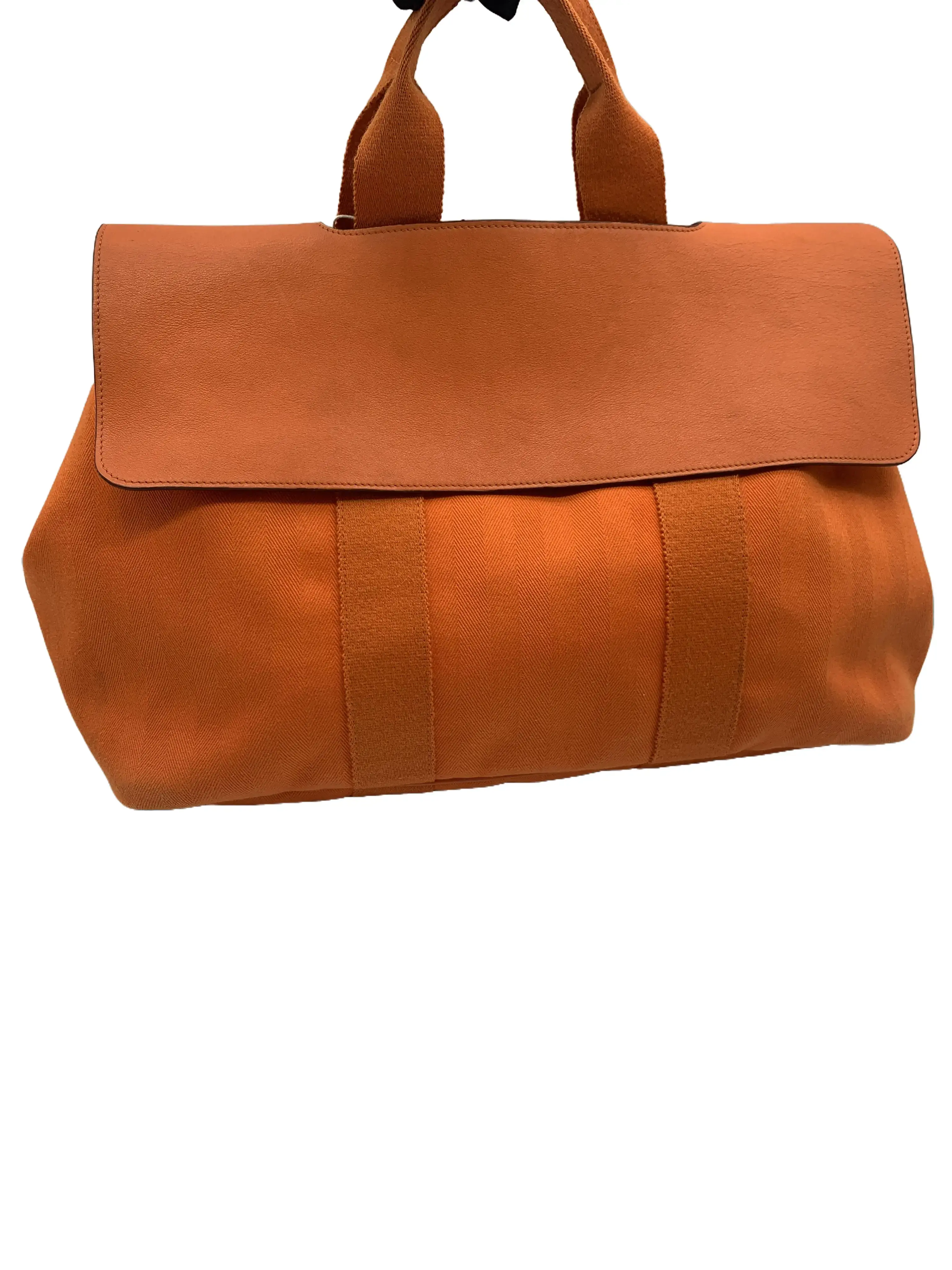 Pre-owned HERMÈS Orange Canvas‑Leather Combination Hand‑held Tote Bag/WJ07208502/8502