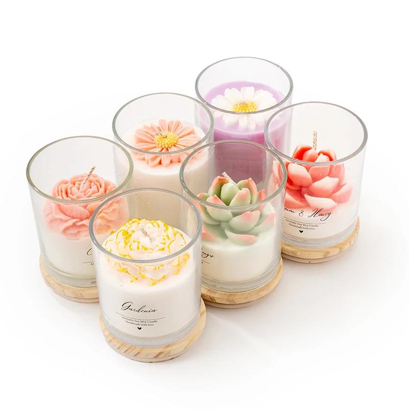 AIKUN Unique Design 8 * 9cm Succulent Candle Glass Jar Aroma Honey & Lemon Candles Plant Scented Candles