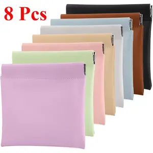8 PCS Snap Closure Organizer Pouch, Small Women's Leather Pouches for Purse, Mini Makeup Bag for Cosmetics Headphones Jewelry Lipstick