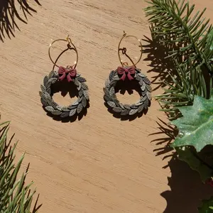 Evergreen Wreath Earrings | Polymer Clay Holiday Dangles | Handmade Christmas Jewelry