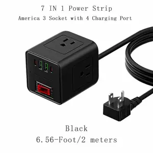 Surge Protector Power Strip with USB – 6.5ft Long Extension Cord Desktop Charging Station，Black Power Strip Cube with 3 Outlets and 4 USB Ports(including 2 Type-C)，Overload Protection , Master Switch,Compact for Travel,Office, Dorm Room