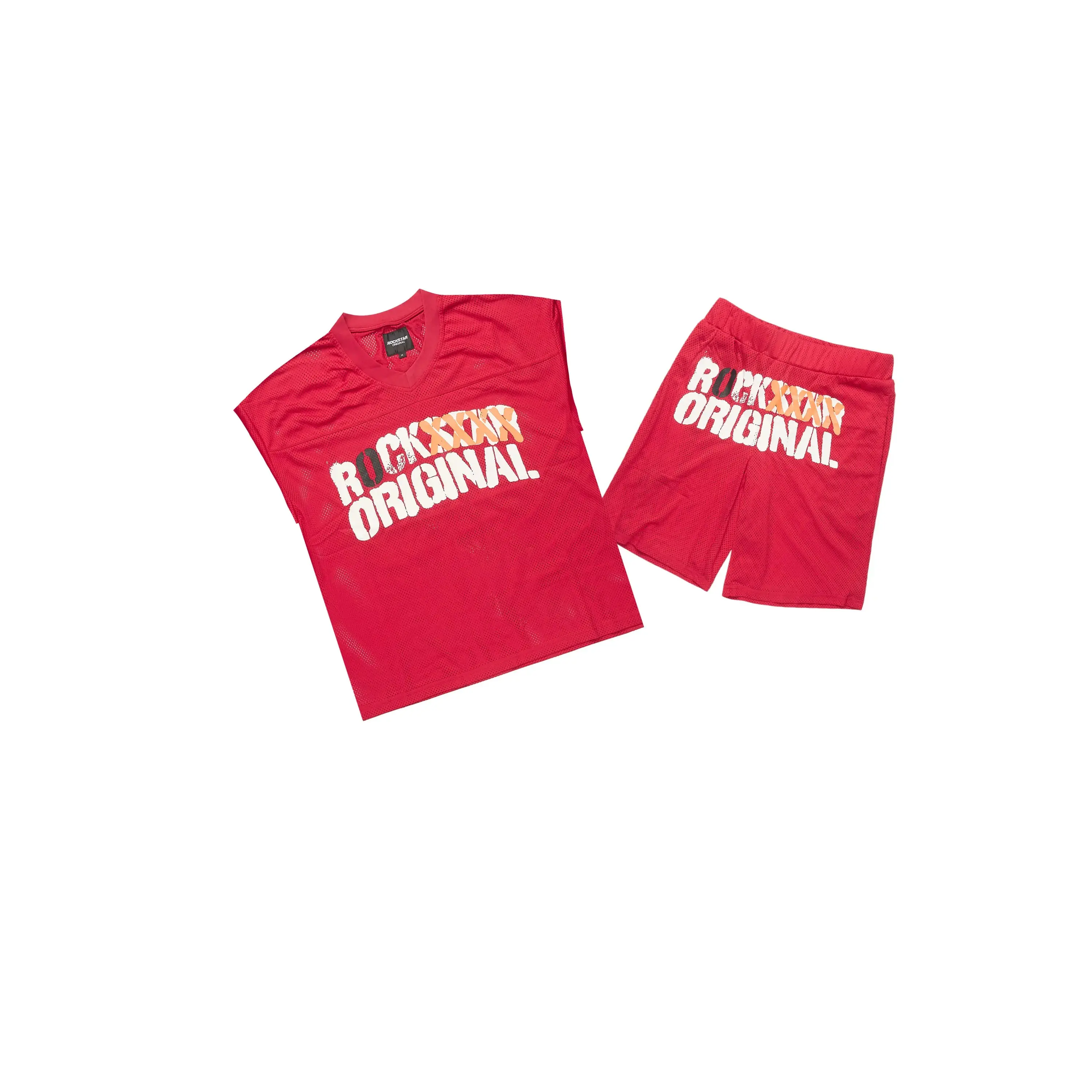 Crown Red Mesh Cut Sleeve Jersey Short Set