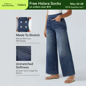 【Creator‘s Pick】Halara Flex High Waisted Pockets Baggy Wide Leg Washed Casual Jeans