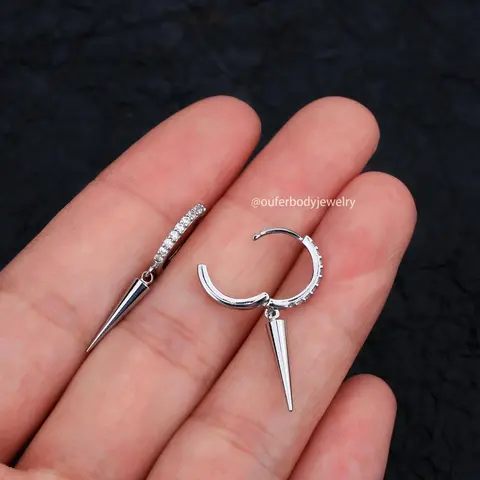 OUFER 20G 2PCS CZ Stone Spike Dangle Earrings - 316L Skin-Safe Steel Alt Fashion Jewelry for Women, Alternative Rock Design Earring Stacking Set