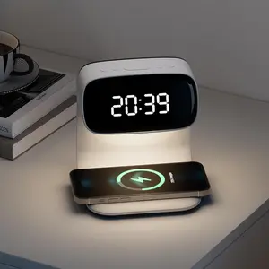 Digital Alarm Clock with Wireless Fast Charging Station, 15w Touch Smart Lamp, 3 Colors Nightlight, Bedside & Living Room Light