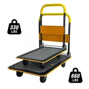 Flatbed Cart, 330lbs Heavy Duty Capacity Platform Hand Truck 360 Degree Swivel Wheels Foldable Push Hand Cart for Loading and Storage,Green