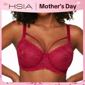 HSIA Pretty In Petals Plus Size Elegant Sheer Mesh Lace Unlined Full Coverage Strappy Underwire Non-Padded Bra with Minimizer Support  Wide Adjustable Straps for Women's Everyday Lingerie