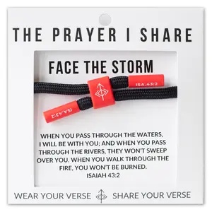 The Prayer I Share Face the Storm Isaiah 43:2 Unisex Bible Verse Bracelet Adjustable Waterproof Faith Wear Jewelry Boho Style Cross Bracelet