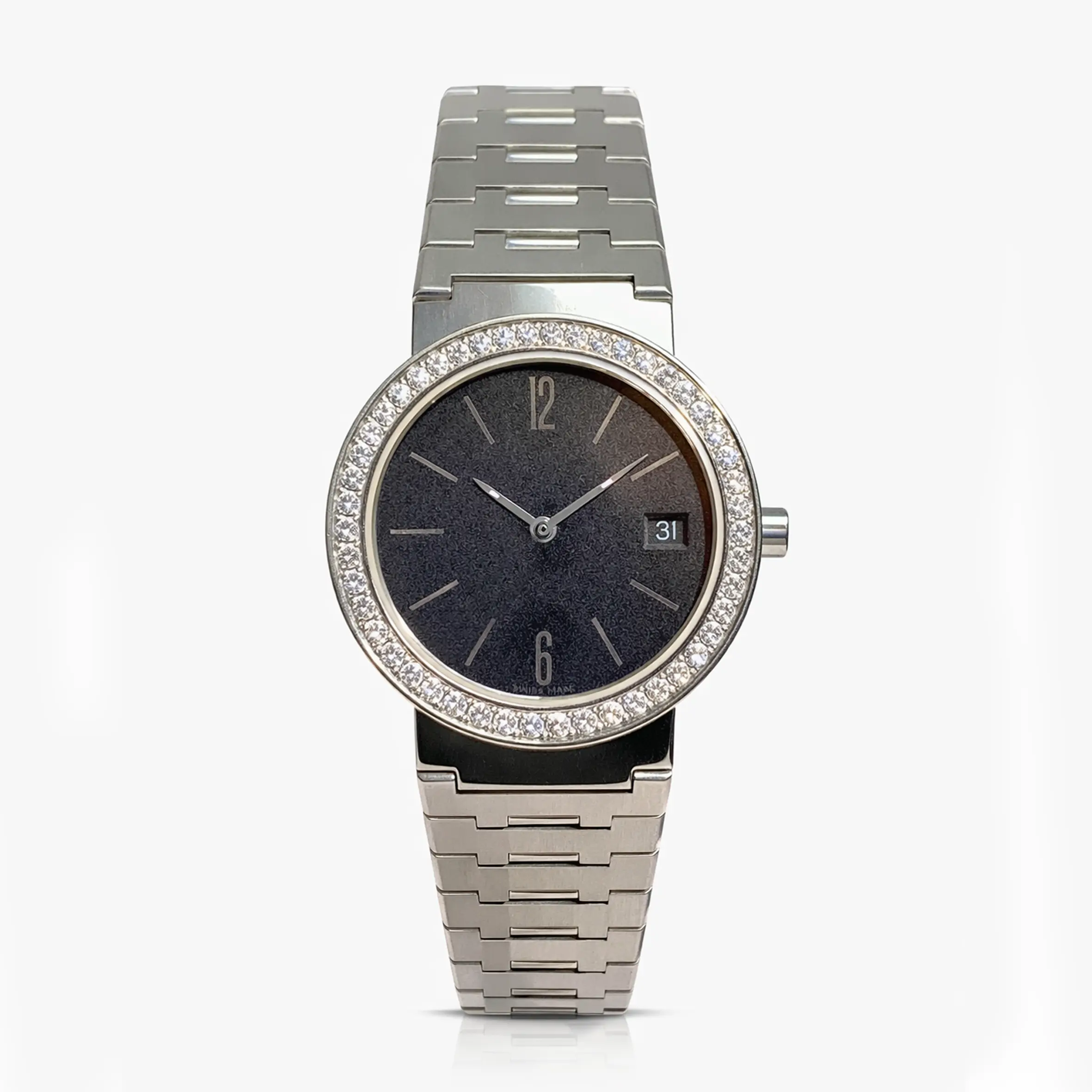 Bvlgari Vintage Quartz Stainless Steel BB 33mm Black Dial Diamond Watch 13581053