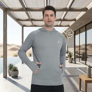 Men's UPF 50+ Sun Protection Hoodie Rash Guard - Long-Sleeve UV Fishing Top with Pocket, Breathable Fabric, Lightweight Quick-Dry Athletic Wear for Outdoor Hiking, Water Sports