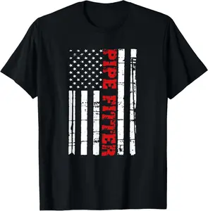 100% Cotton Pipe Fitter American Flag Shirt Patriotic Welder Pipefitter Women Men T-Shirt