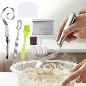 Danish Dough Whisk Set, Premium Stainless Steel Mixing Hook, Hand Mixing Tool for Sourdough, Pizza, Pastry and Cake Batter, Essential Baking Accessory & Nice Gift for Baking Lovers