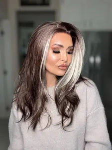 Lovestory Annie Blonde Highlights Brown Synthetic Lace Front WIgs Natural Straight Heat Resistant Glueless Lace Wigs for Women High Qaulity