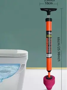 Durable Rubber High-Pressure Pneumatic Toilet Plunger - Heavy-Duty Drain Cleaner with User-Friendly Pump for Clog Removal - Orange and Pink, Manual Plunger for Toilets & Sinks, Drainage Maintenance