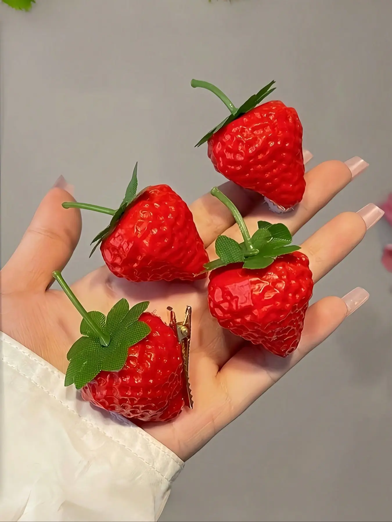 4-Pack Strawberry Decorative Hair Clips, Realistic Fruit Design with Leaves, Perfect for Ponytails, Braids & Buns, Cute Accessory for Women & Girls