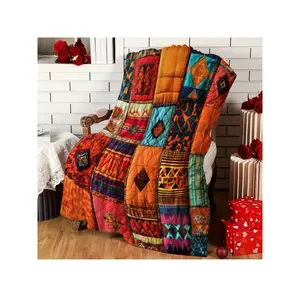 Soft Plush Flannel Patchwork Blanket - All-Season Quilted Bedspread With Print (Multicolor) For Bed, Sofa & Office - Low-Allergy, Machine Washable Cozy Bedding - Traditional-Inspired Bedspread In Beige/Brown/Navy/Black Tones-30*40in