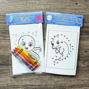 Sea Life Sticker Kits - Color Your Own 6 Adorable Stickers & 4 Crayons for Kids, Birthday Party Favors, Classroom Gifts, Kids Crafts, Art Activity Kits for Kids