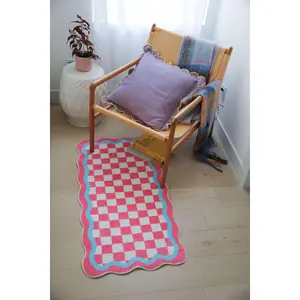 Pink and Blue Lace checkerboard Runner