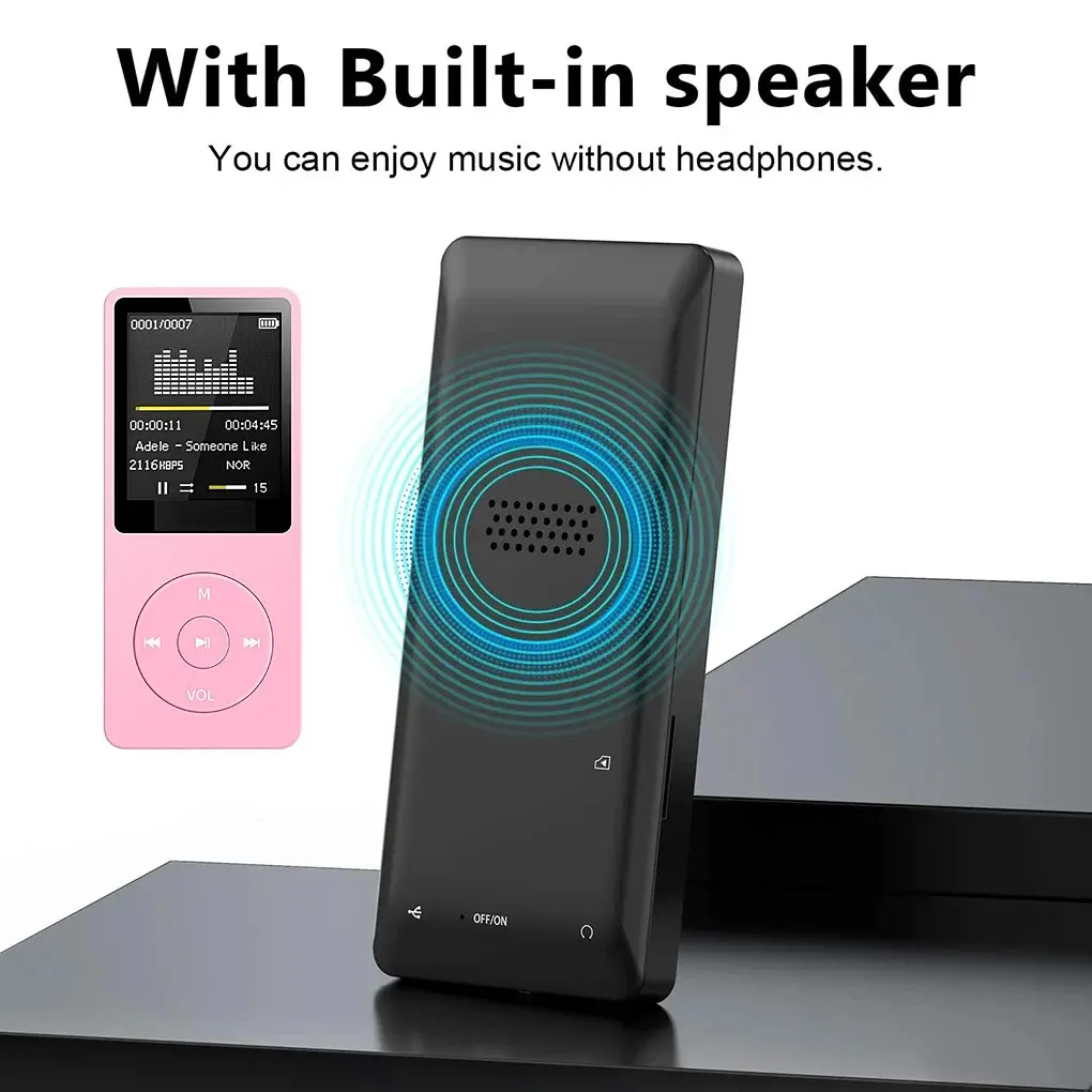 Digital Ultra-Thin Bluetooth MP3 Player (MP4 Compatible) with Lossless Audio, Noise Reduction, FM Radio, Recorder, USB Support, Screen Display, Expandable Memory, AVI Playback - Portable for Students, Sports Use