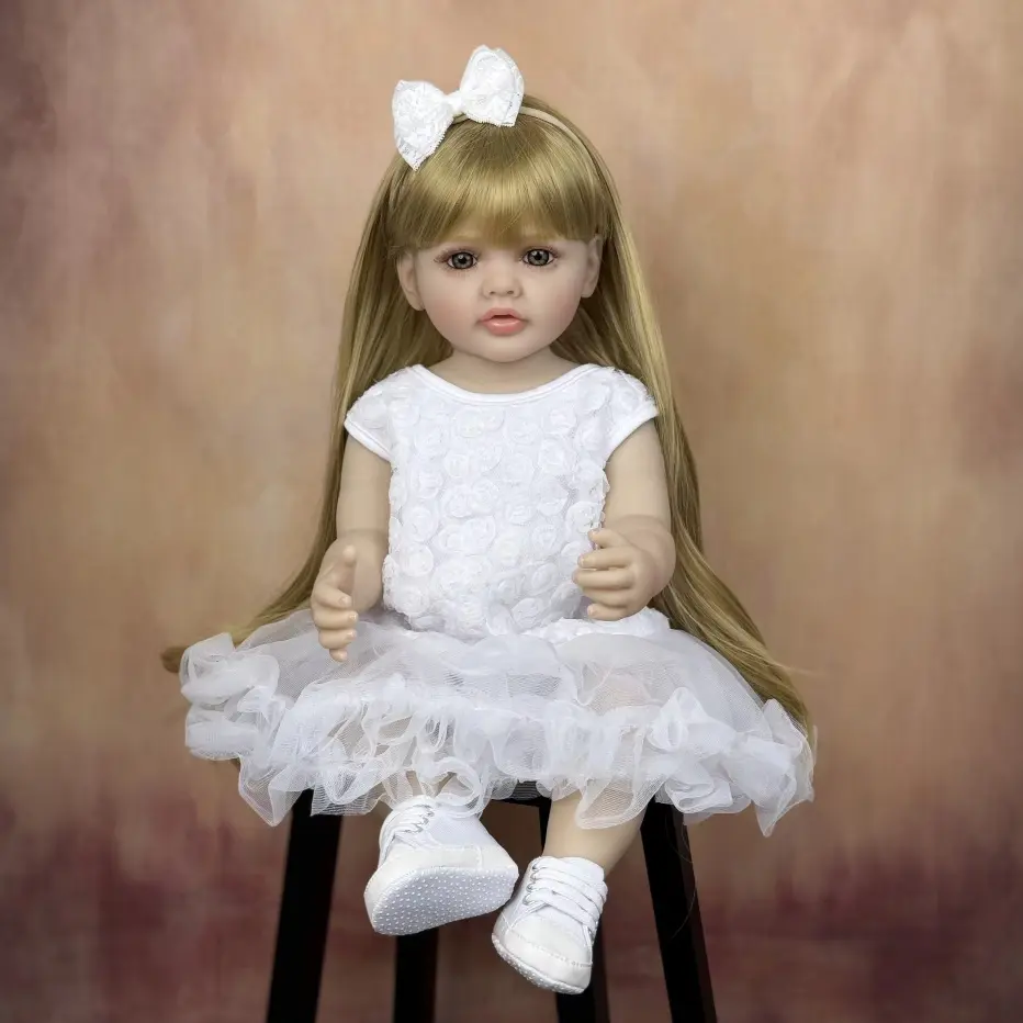 GUESSBELLY 55cm 22inch Full Soft Vinyl Body Reborn Baby Beautiful Girl Doll Art Toy for Child 3+ Lifelike Long Blond Hair Princess Toddler Baby Newborn Fashion Birthday Gift Handmade